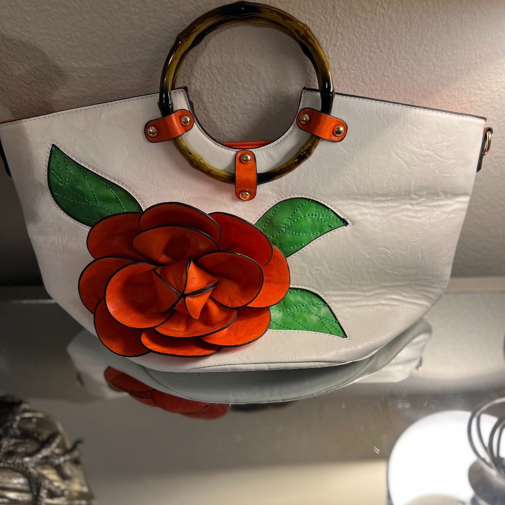 Rose Embroidered and raised handbag
